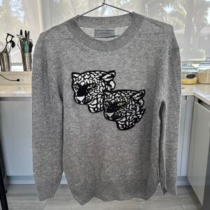 Ermanno Scervino Gray Sweater with Leopard Design